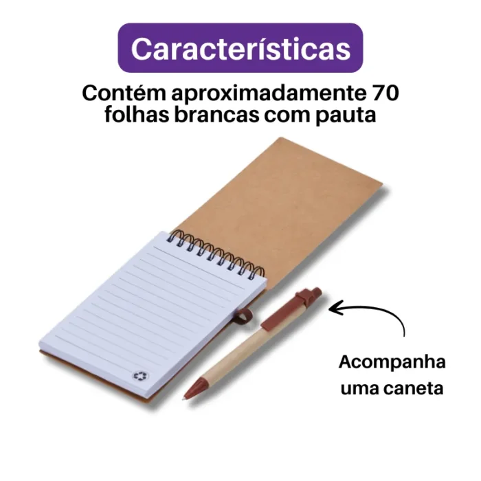 Brinde Bloco de Anotações Personalizado Ecológico com Caneta SDP05064