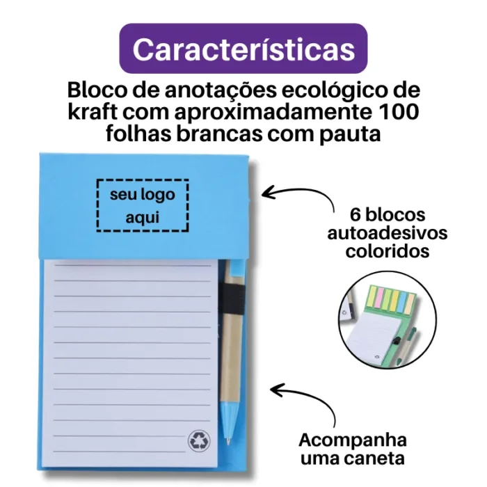 Brinde Bloco de Anotações Personalizado com Autoadesivos e Caneta SDP05049