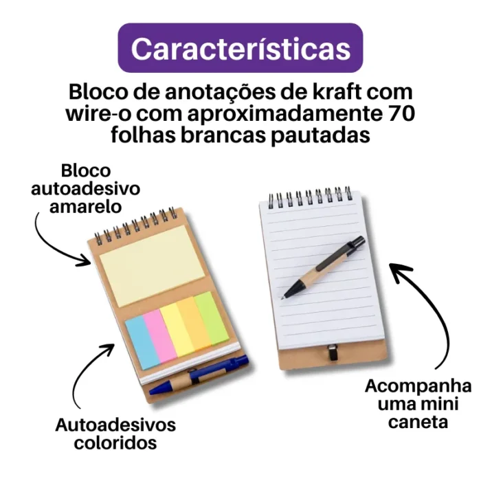Brinde Bloco de Anotações Personalizado com Caneta e Autoadesivo SDP12244