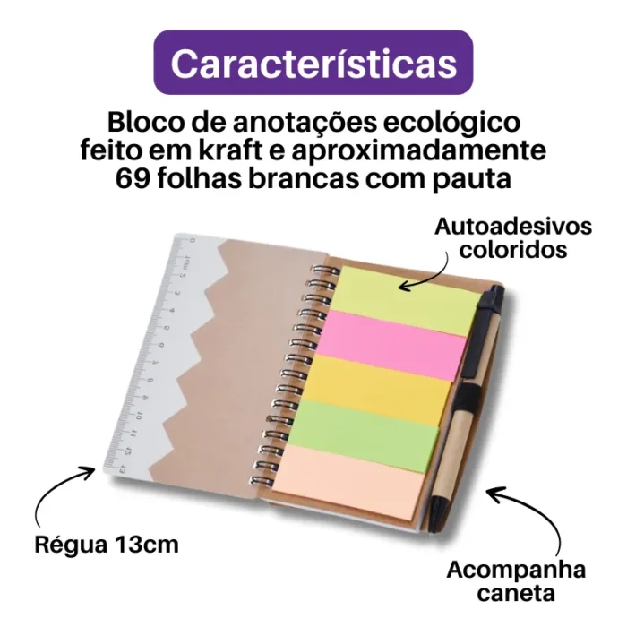 Brinde Bloco de Anotações Personalizado com Autoadesivos e Caneta SDP05065