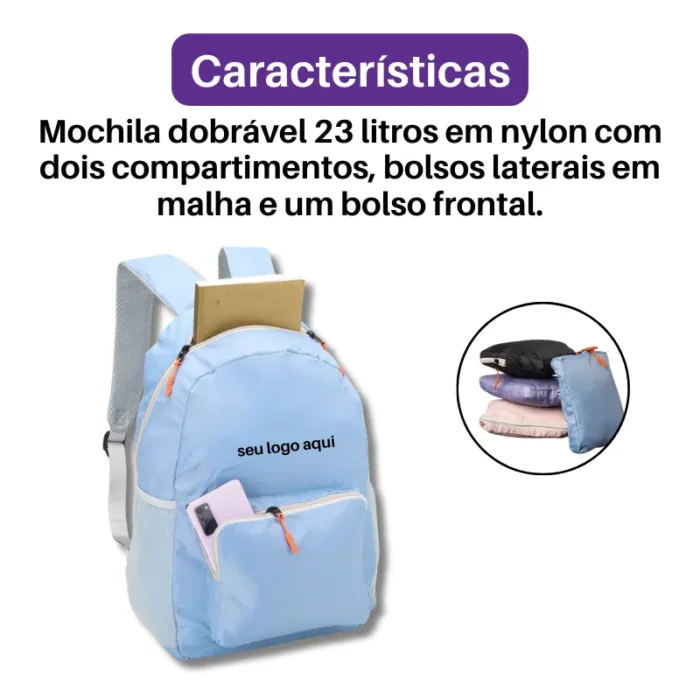 Brinde Mochila Personalizada Dobrável Nylon SDP18832