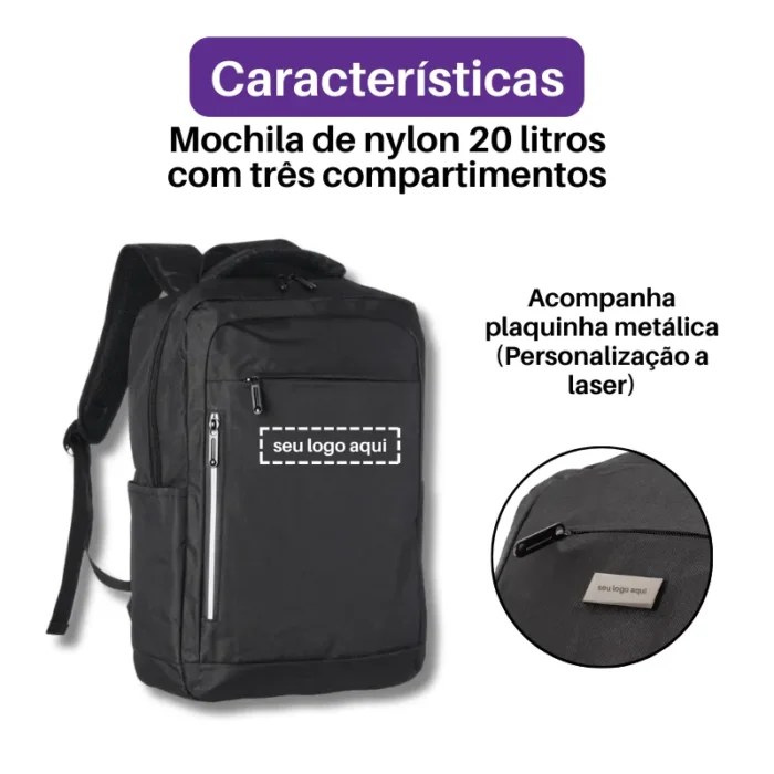 Brinde Mochila Personalizada Nylon USB 20 Litros SDP09761