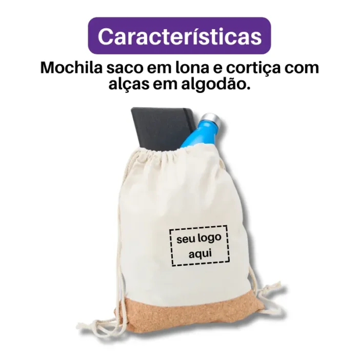 Brinde Mochila Saco Personalizada Lona e Cortiça SDP08078